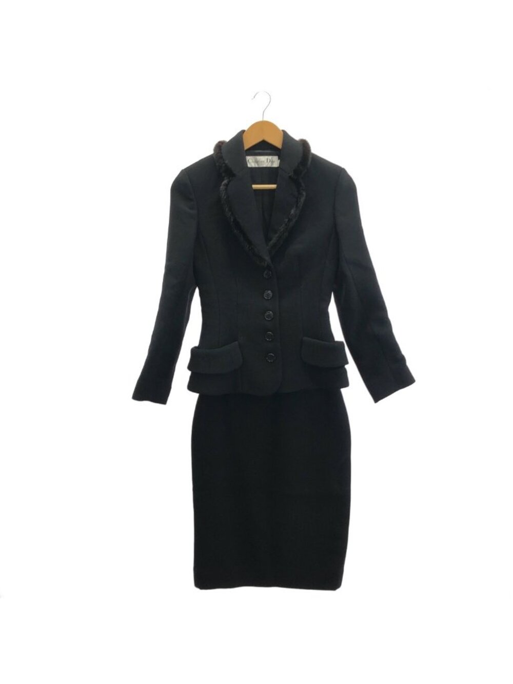 Dior Black Wool Mink Skirt Suit Galliano Era 34
